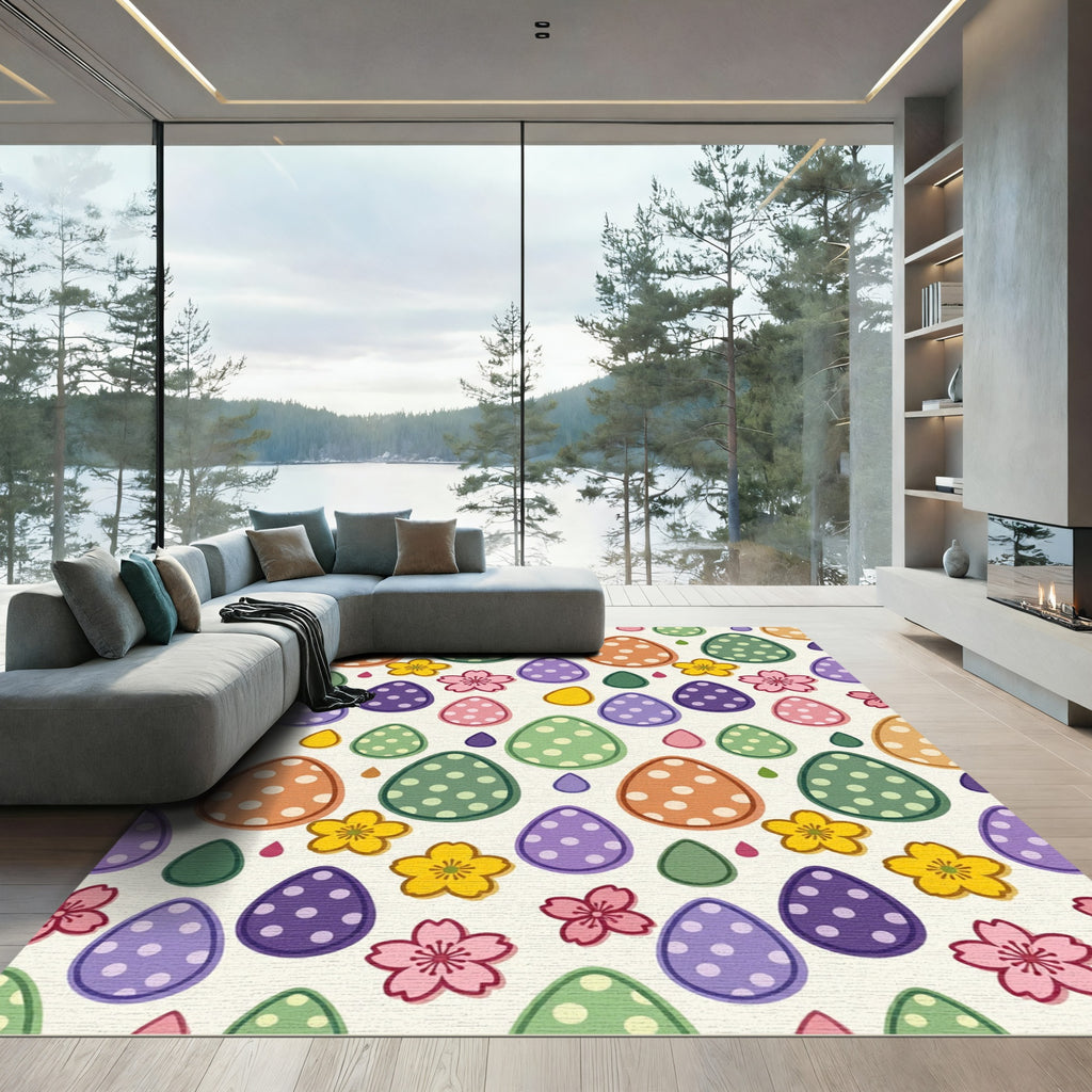 Whimsical Pastel Easter Egg Floral Field Rug
