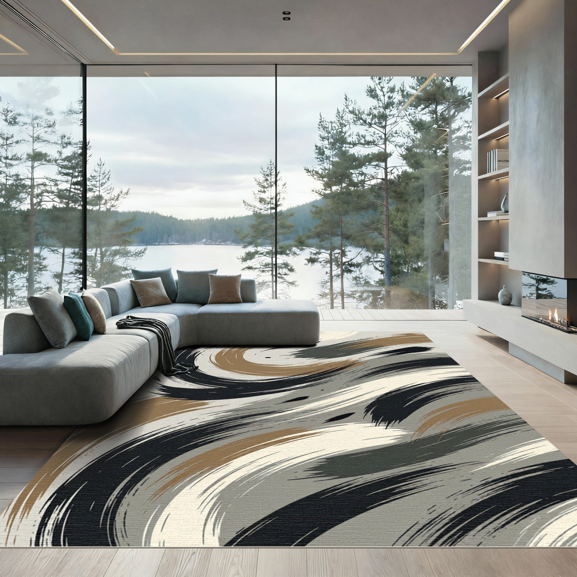 Abstract Earth Tone Swirl Rug