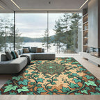 Green Ivy Medallion on Earthy Canvas Rug