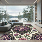 Vintage Mauve Chrysanthemum Floral Medallion Rug