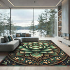 Teal Lotus Flower Paw Medallion Rug