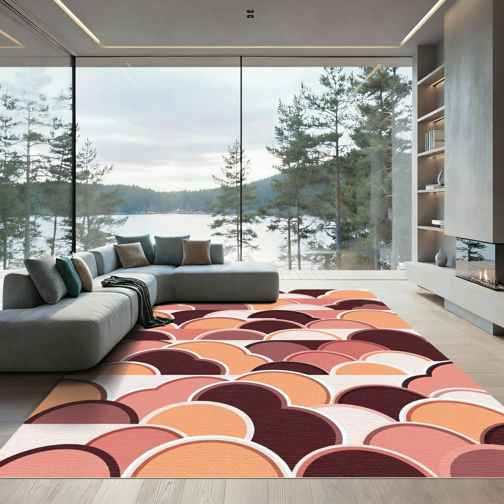 Geometric Terracotta Sunset Cloud Layers Rug