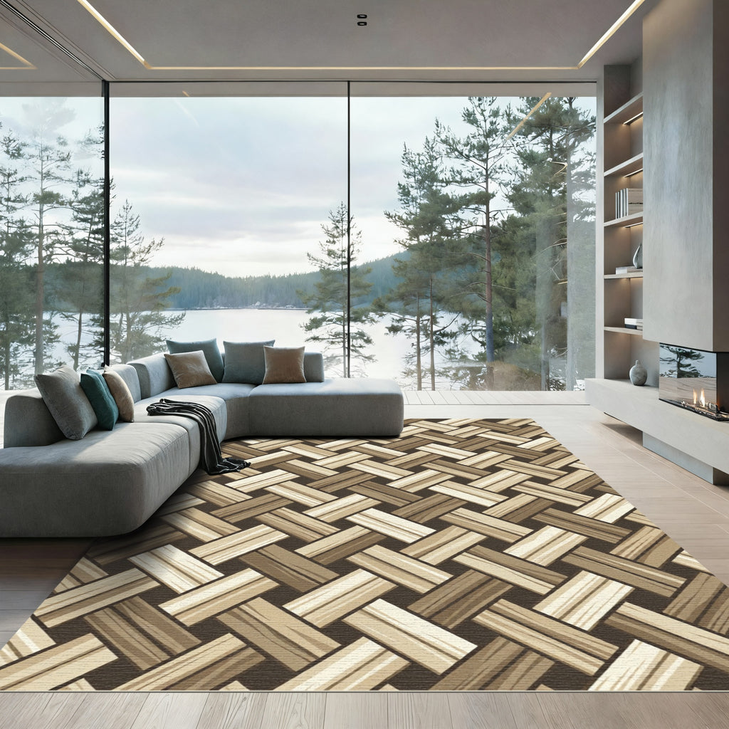 Neutral Woven Basket Weave Texture Rug
