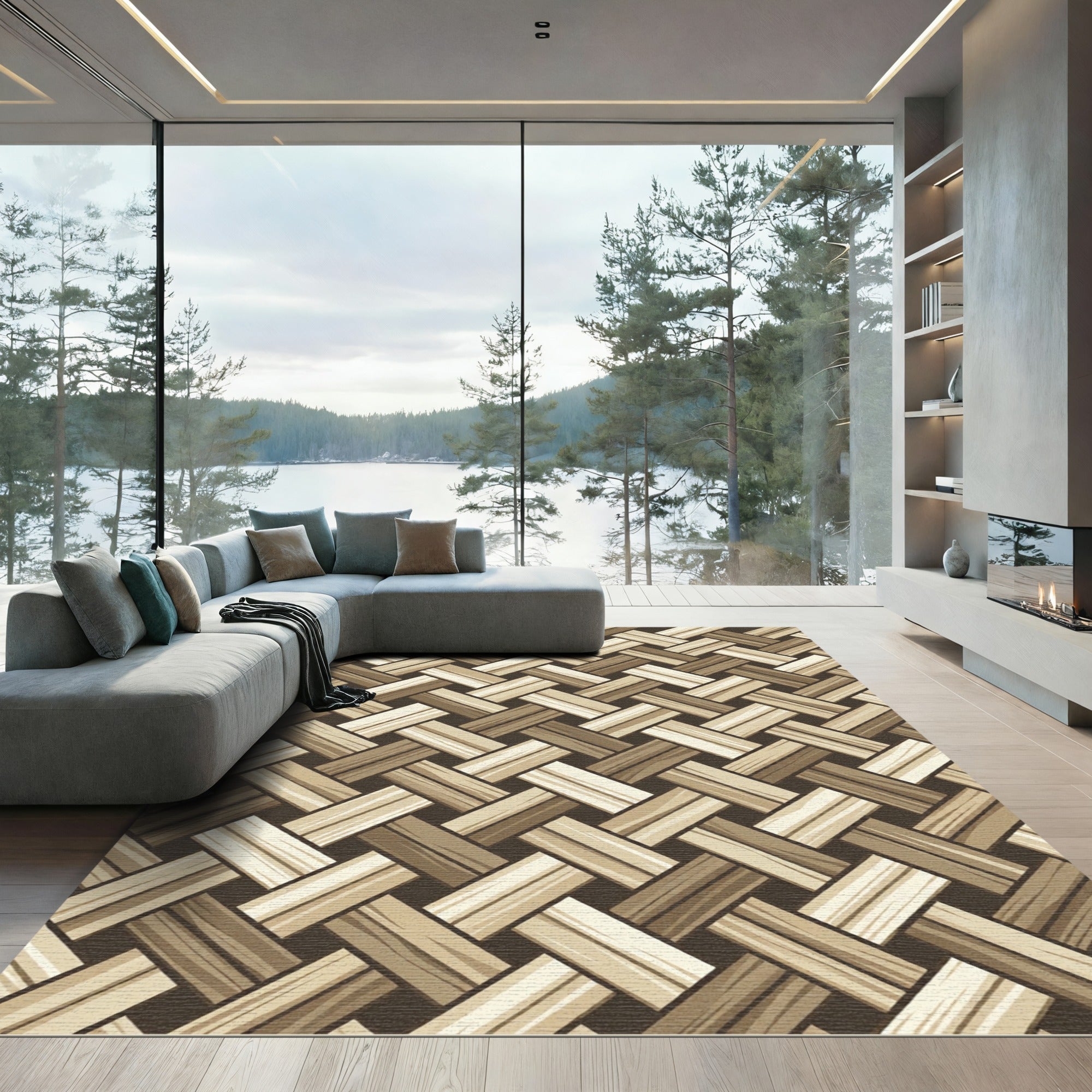 Neutral Woven Basket Weave Texture Rug