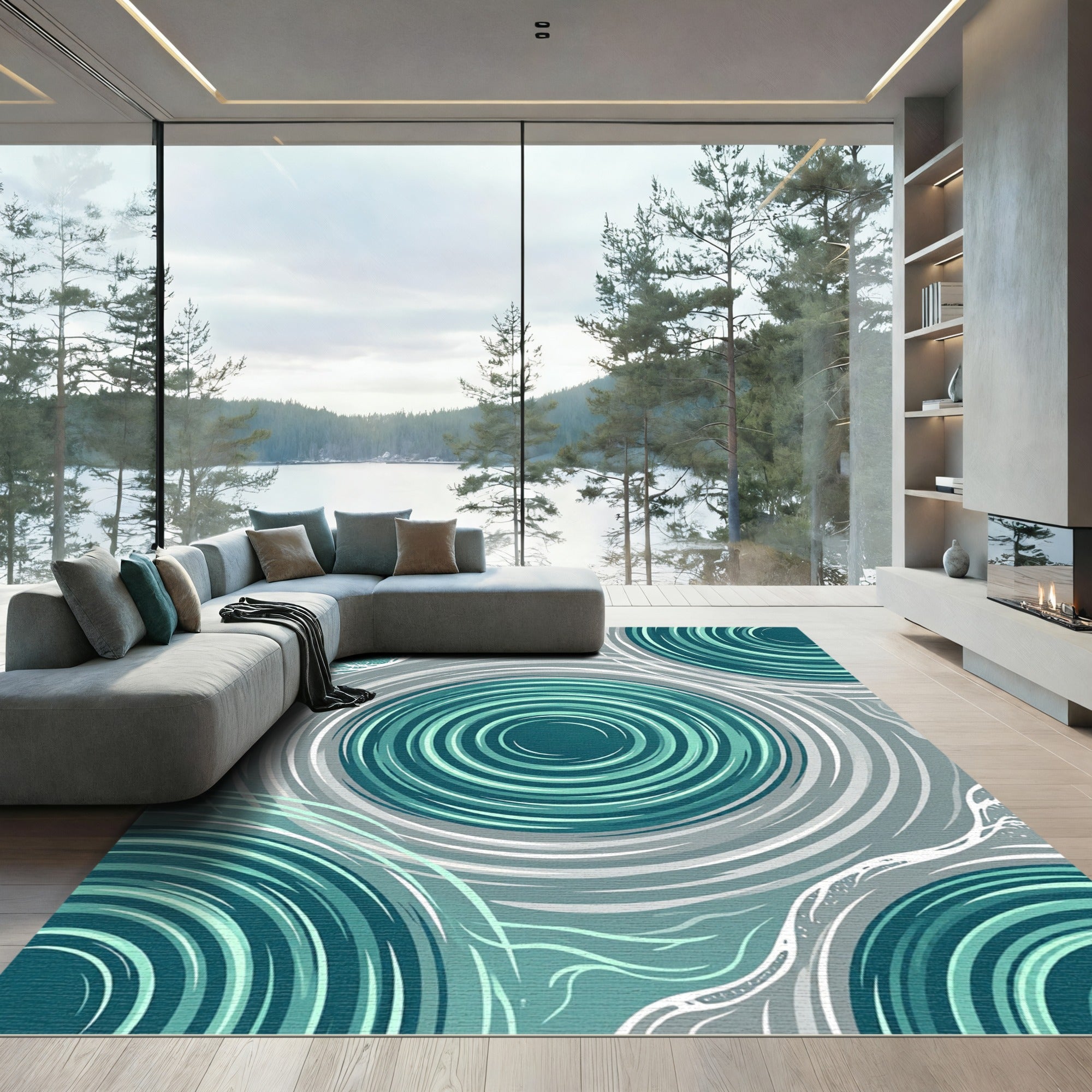 Teal Gray Swirl Ocean Riptide Rug