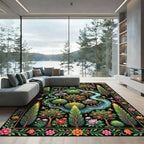Vibrant Black Floral Garden River Rug