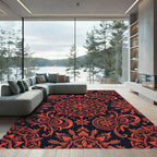 Deep Red Floral Mandala Arrangement Rug