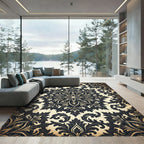 Antique Charcoal Damask Scroll Medallion Rug