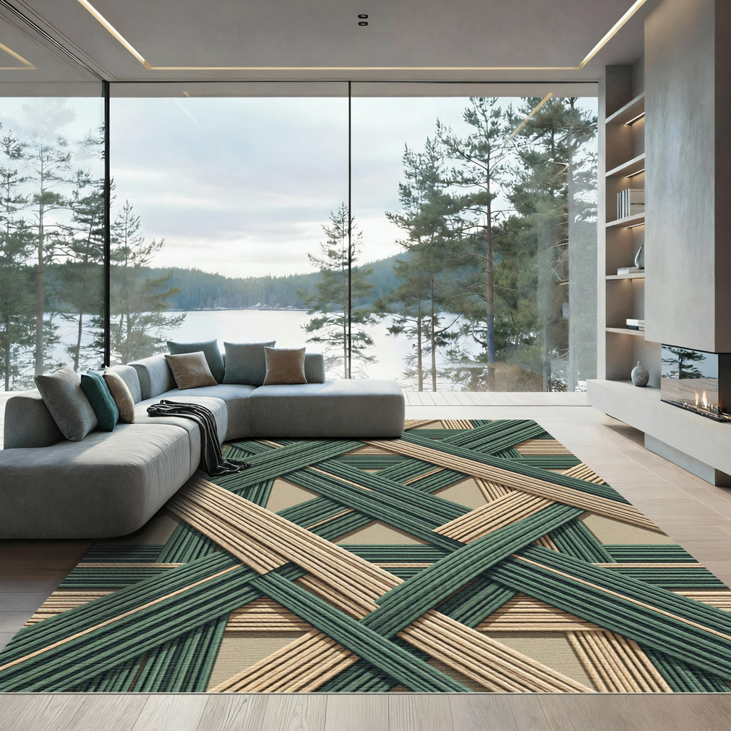 Geometric Interwoven Sage and Neutral Rug