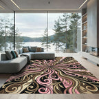 Pink Brown Swirl Burst Rug