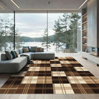 Brown Tan Plaid Grid Composition Rug