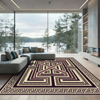Deep Burgundy Geometric Maze Rug
