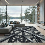 Industrial Gray Geometric Steel Beam Structure Rug