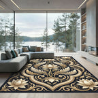 Ornate Golden Lotus Scrollwork Rug