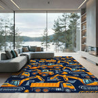Vibrant Yellow Construction Vehicle Fleet Rug