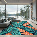 Turquoise Coral Feather Arrangement Rug