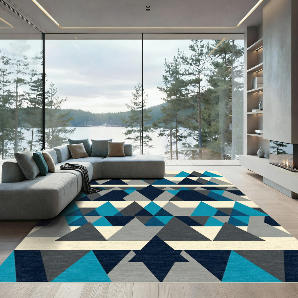 Geometric Peak Triangles in Azure Slate Rug