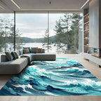 Dramatic Blue Coastal Ocean Wave Rug