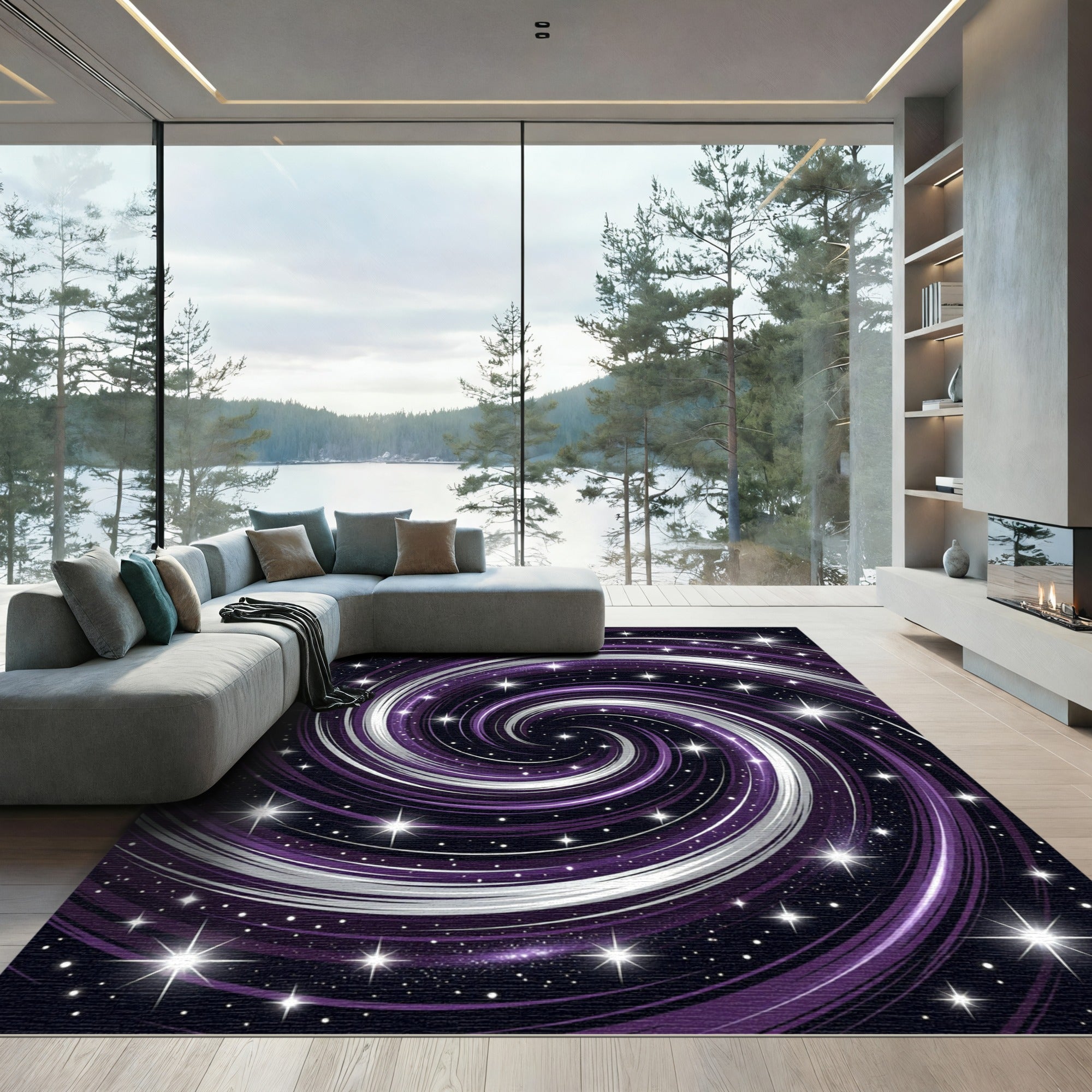 Cosmic Purple Interstellar Swirl Galaxy Rug