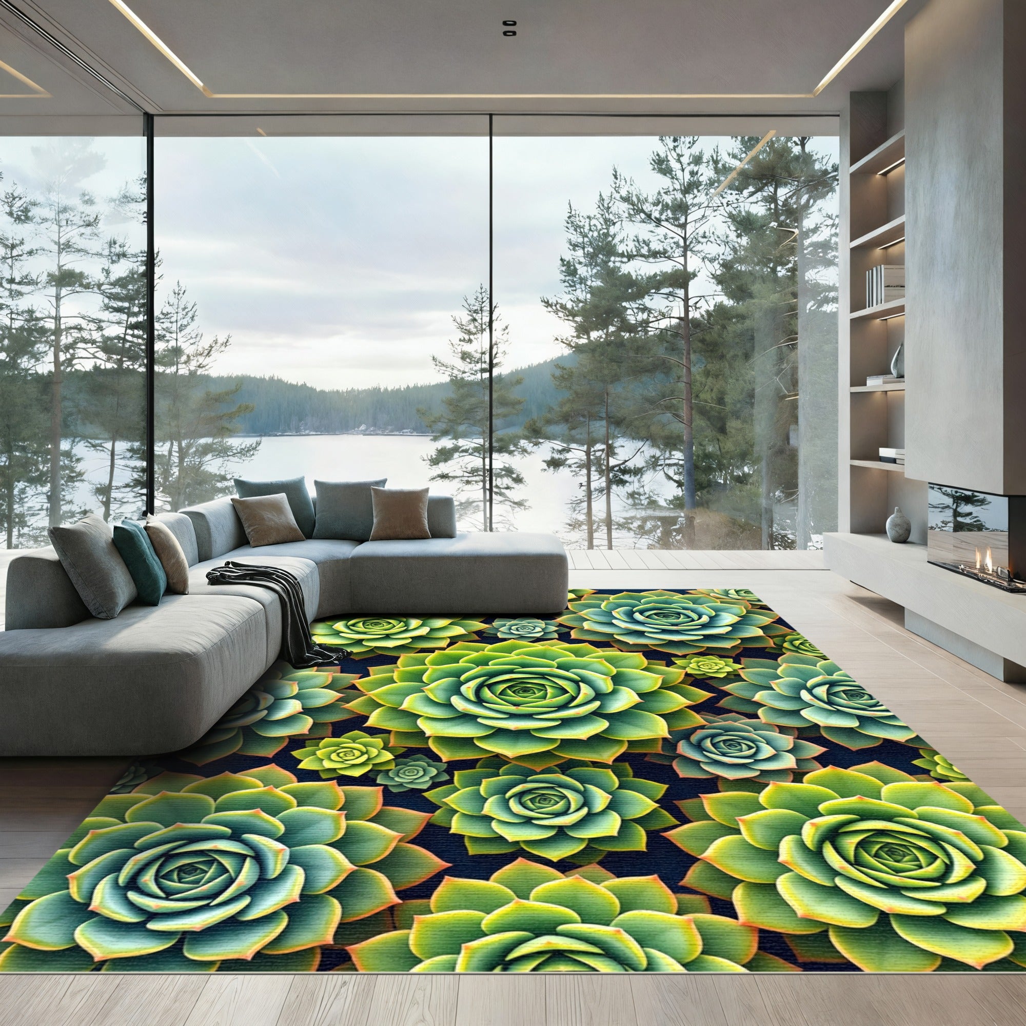Lush Succulent Garden Botanical Art Rug