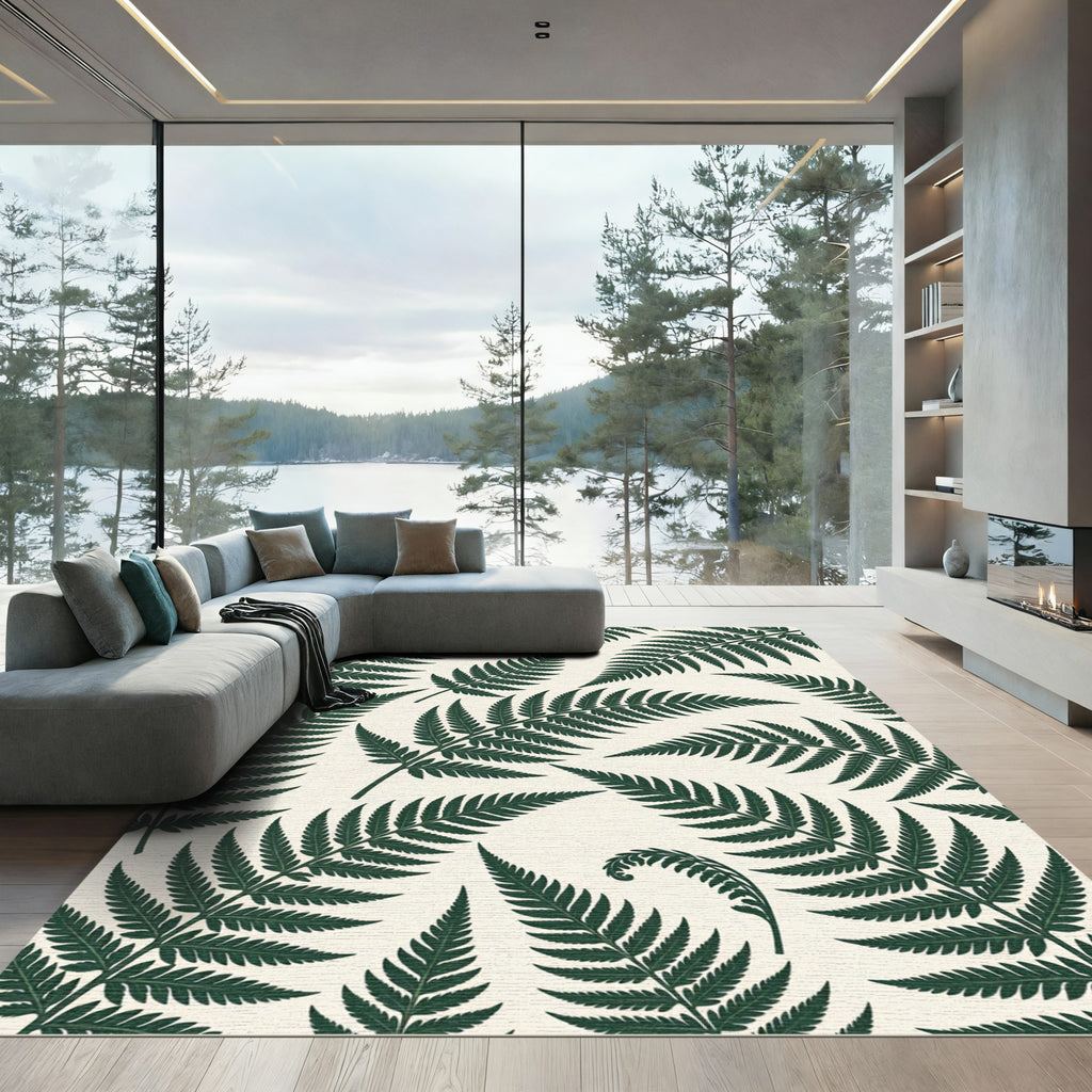 Lush Green Tropical Fern Leaf Rug