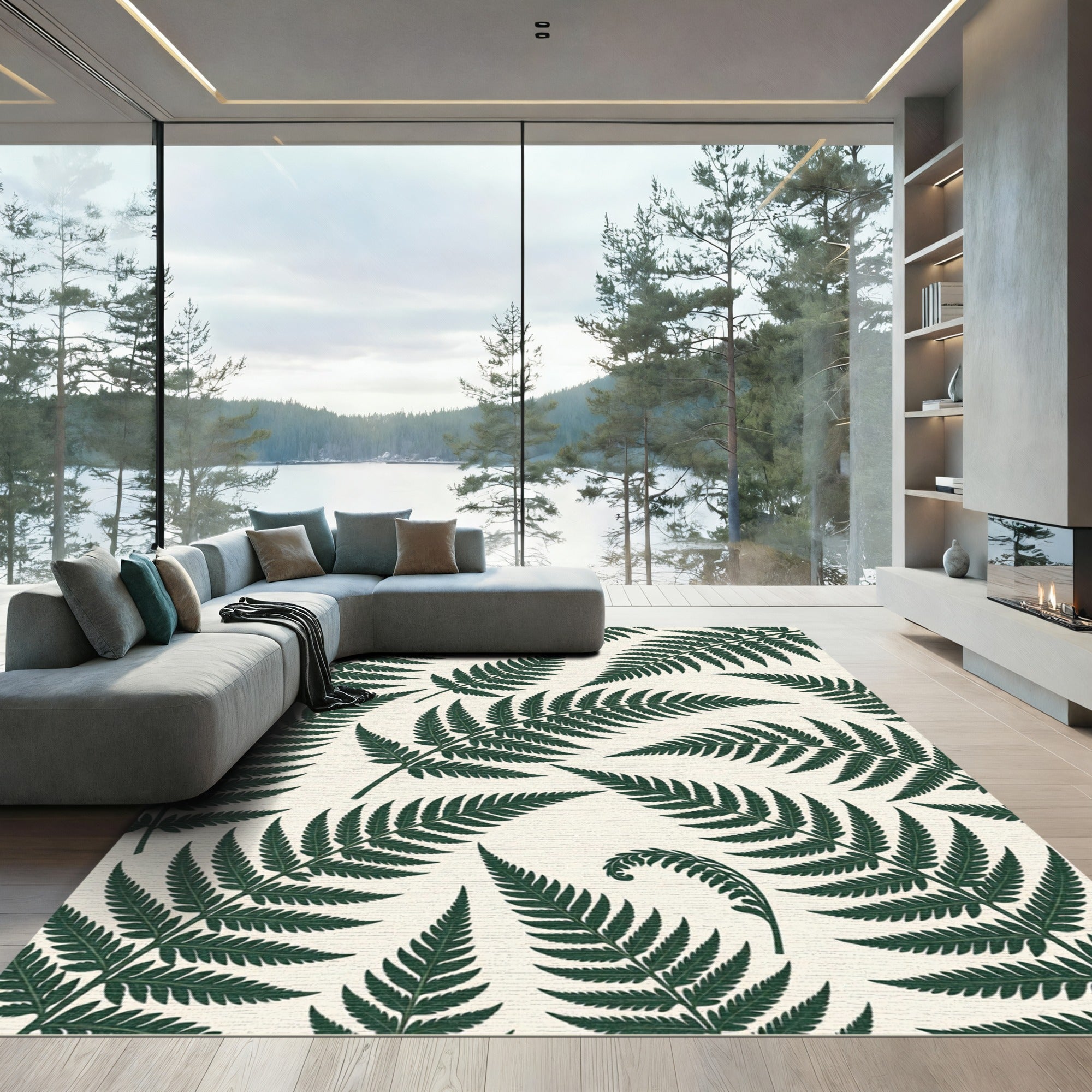 Lush Green Tropical Fern Leaf Rug
