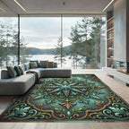 Ethereal Teal Compass Star Ornamental Filigree Rug