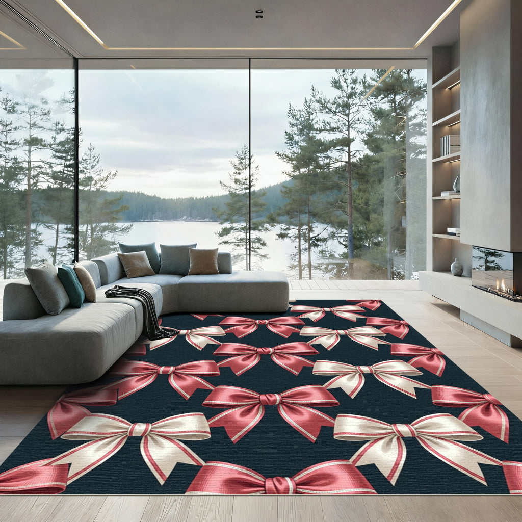 Elegant Pink and Cream Ribbon Bows Rug