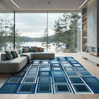 Modern Blue Sea Coast Window Grid Rug
