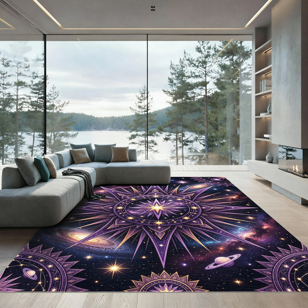 Celestial Purple Radiant Star Galaxy Rug
