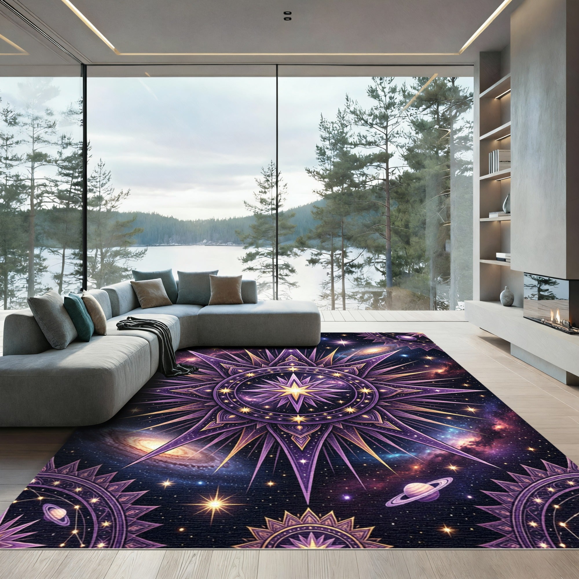 Celestial Purple Radiant Star Galaxy Rug