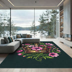 Golden Crown with Pink Floral Blossoms Rug