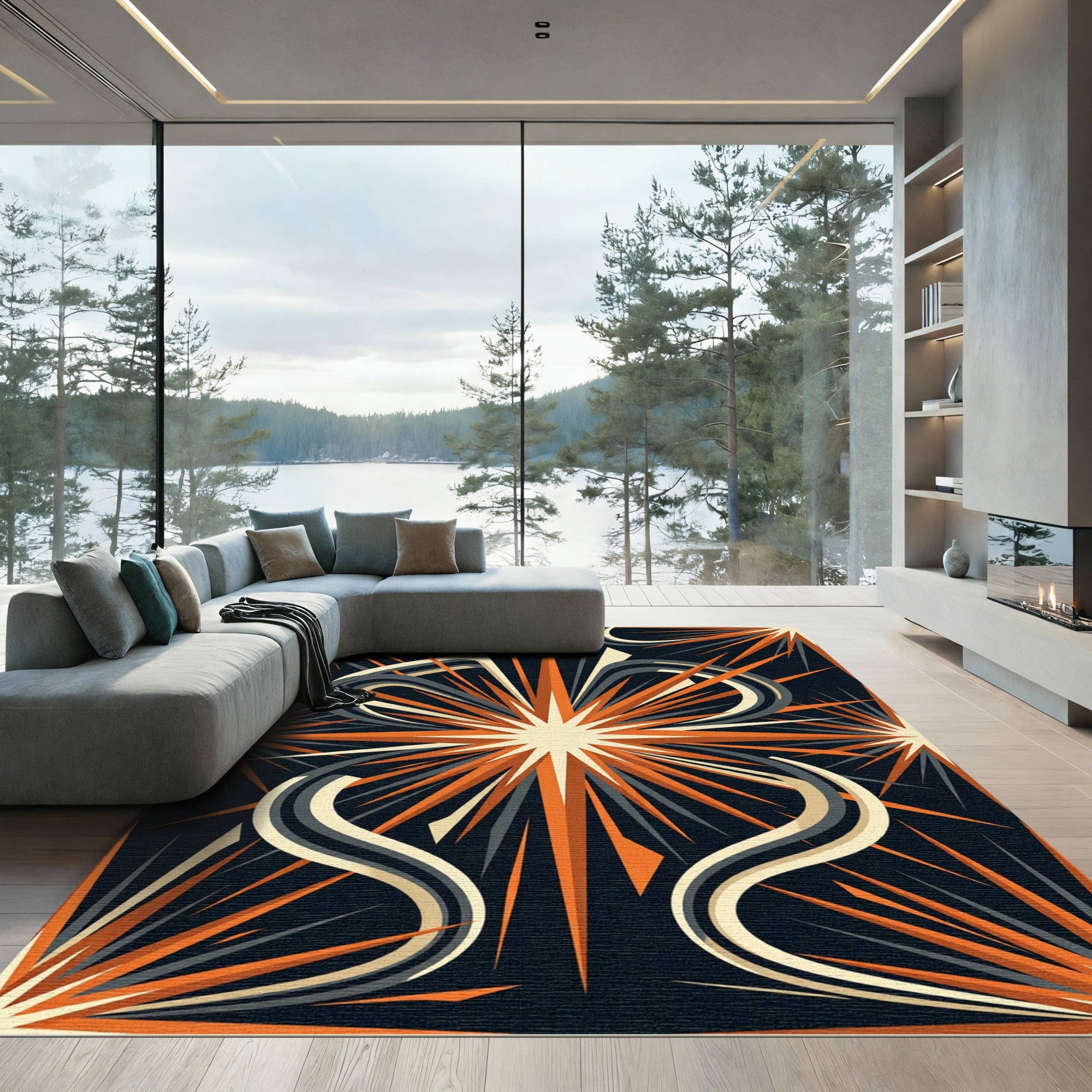 Mid-Century Radiant Amber Star Burst Rug