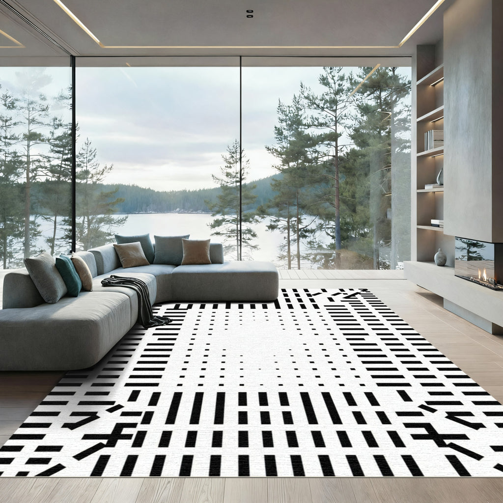 Black and White Geometric Optical Illusion Rug