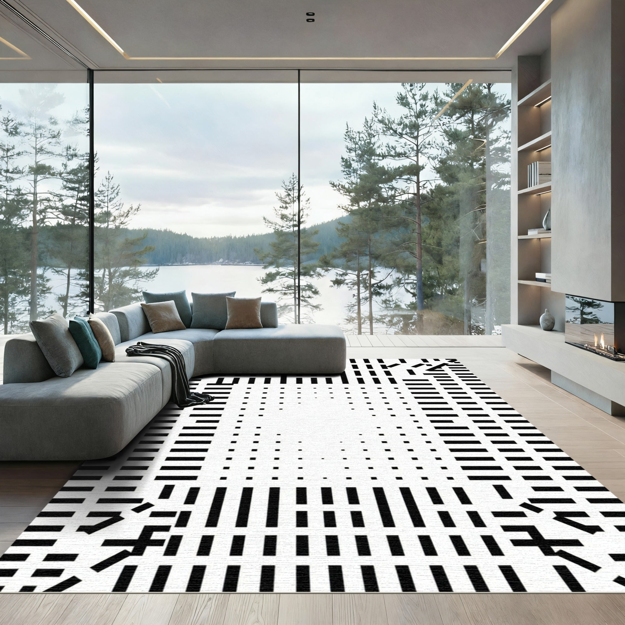 Black and White Geometric Optical Illusion Rug