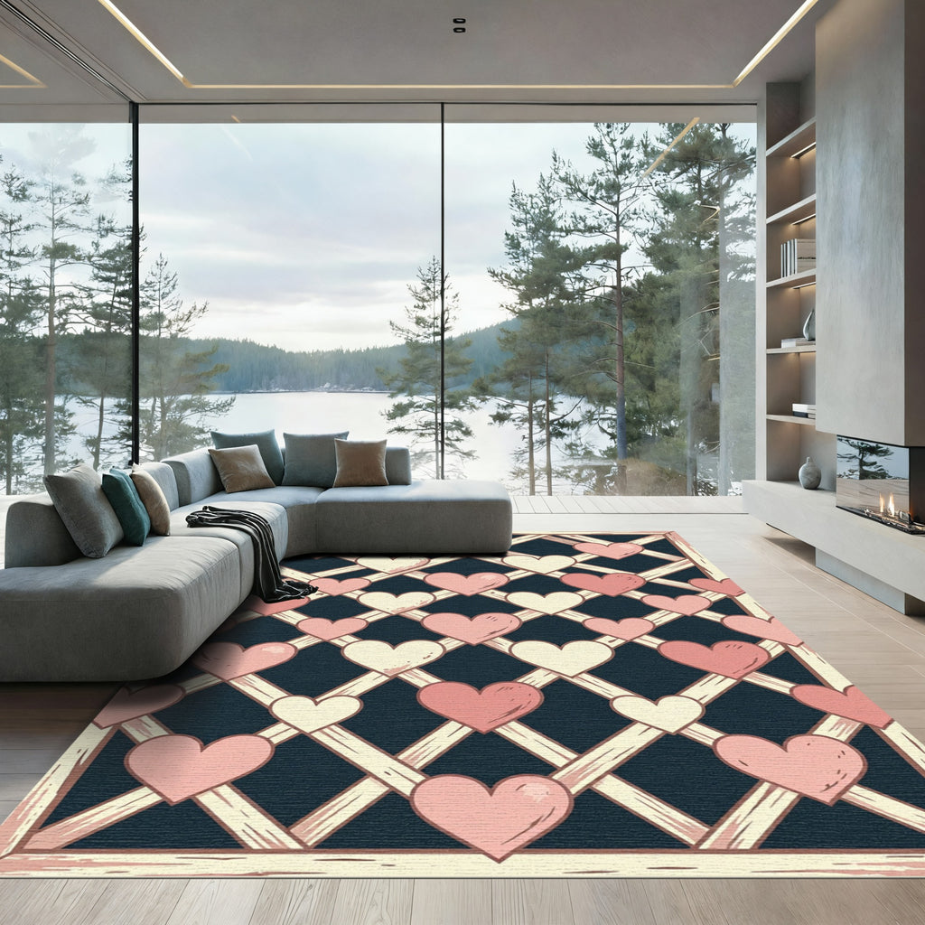 Sweet Pastel Heart Trellis Lattice Rug