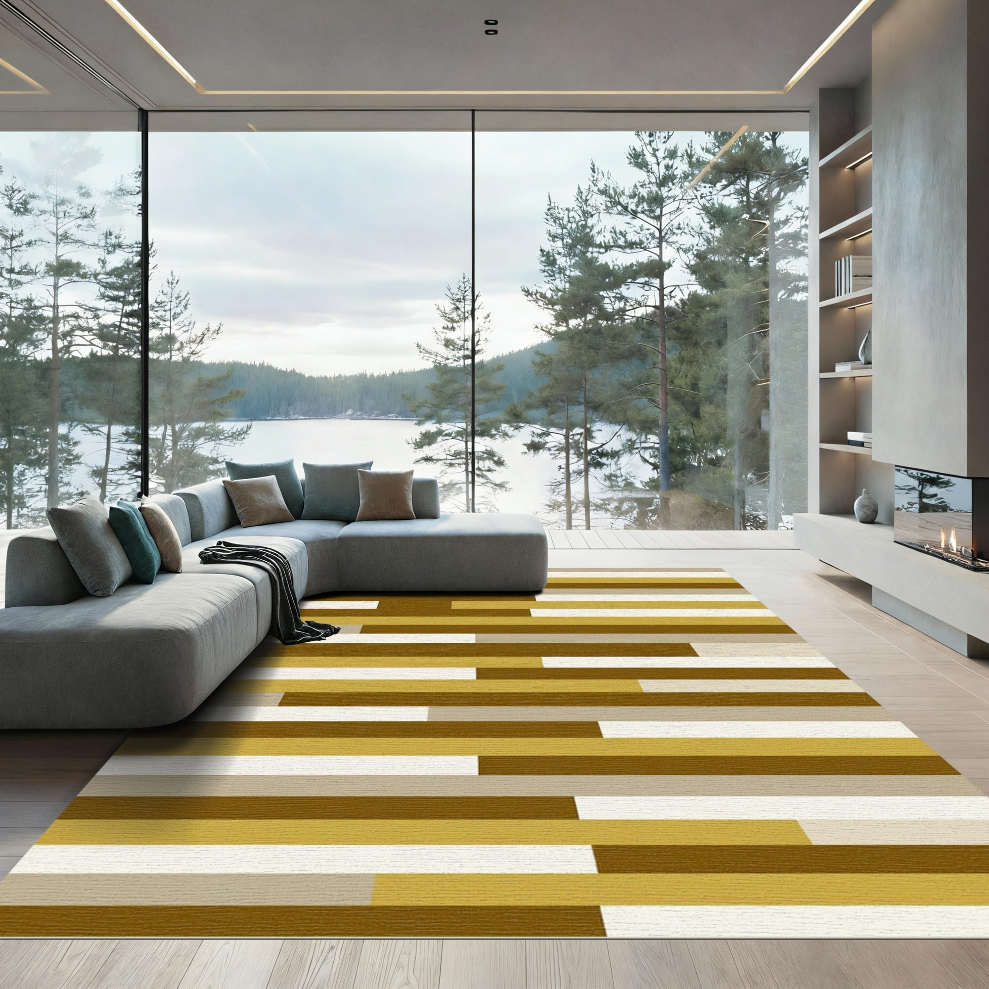 Modern Earthy Tones Linear Abstract Piece Rug