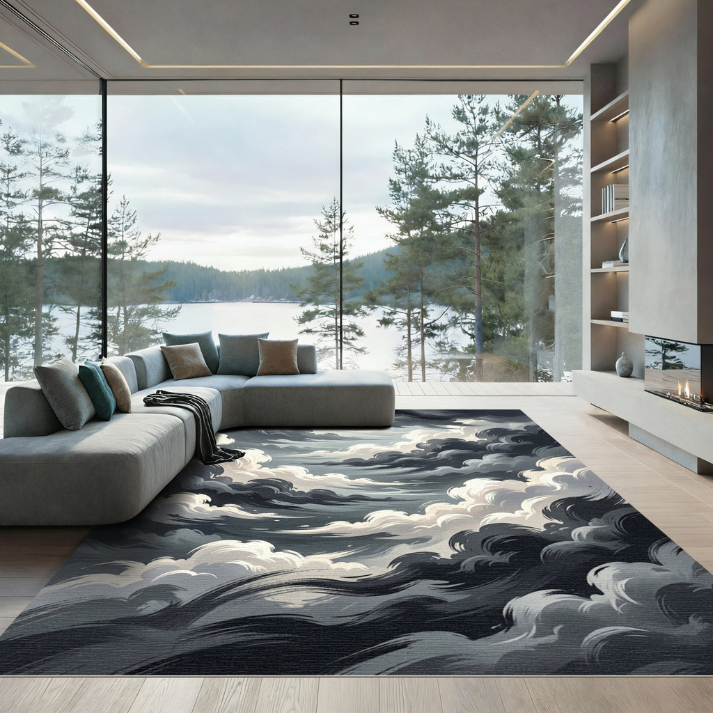 Dramatic Gray Stormy Sky Swirls Rug