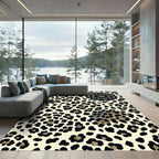 Beige Leopard Spots Charcoal Abstract Floral Rug