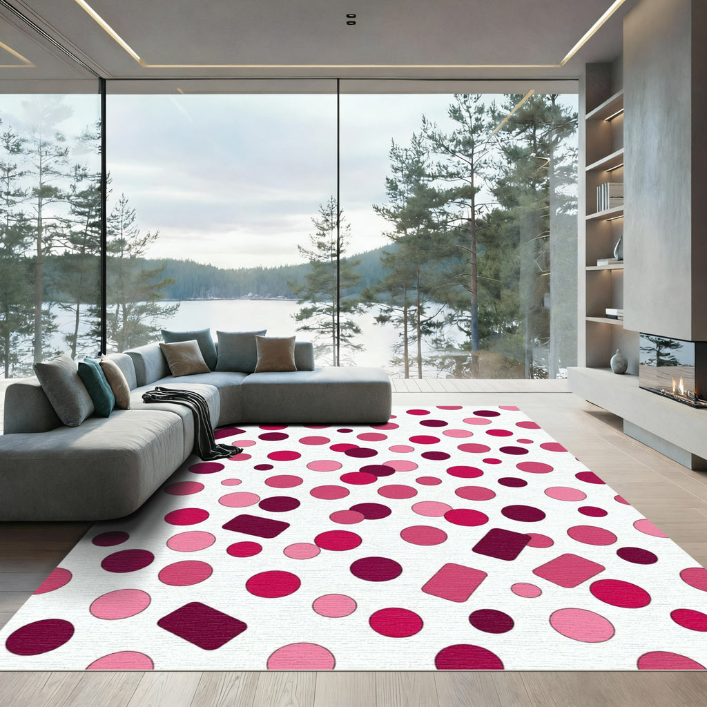Pink Crimson Polka Dot Confetti Rug
