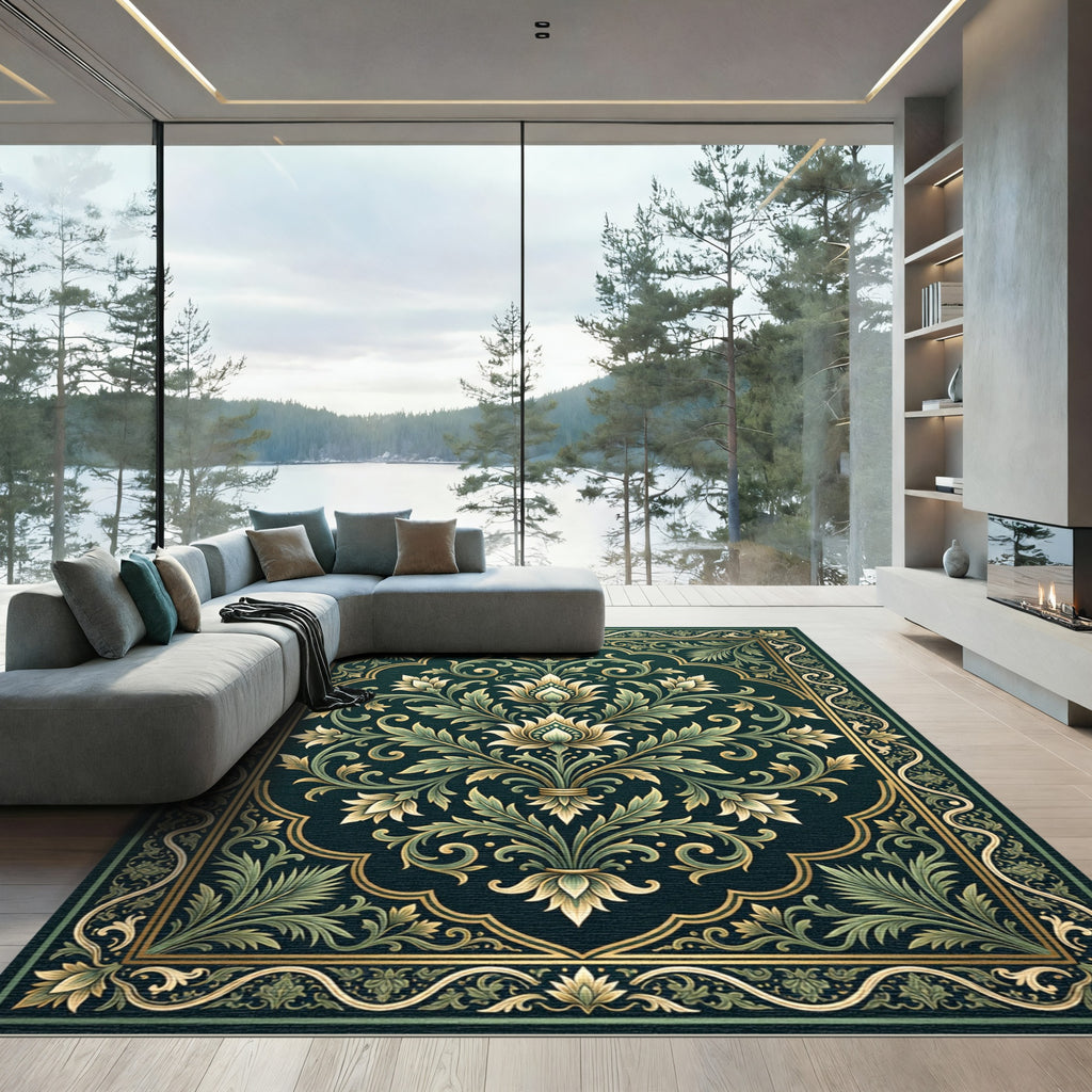 Emerald Green Floral Ornamental Foliage Rug