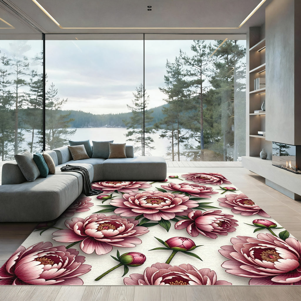 Pink Peony Garden Bloom Rug