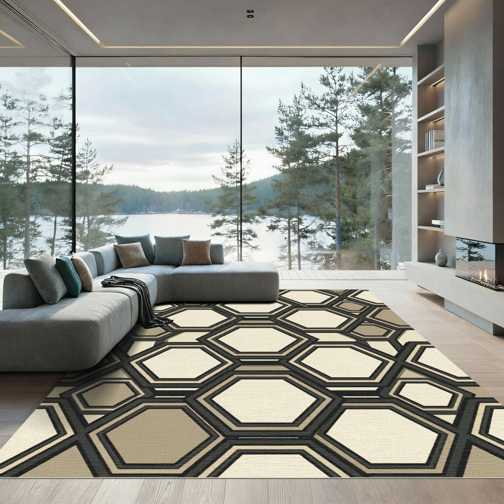 Monochromatic Geometric Honeycomb Tessellation Rug