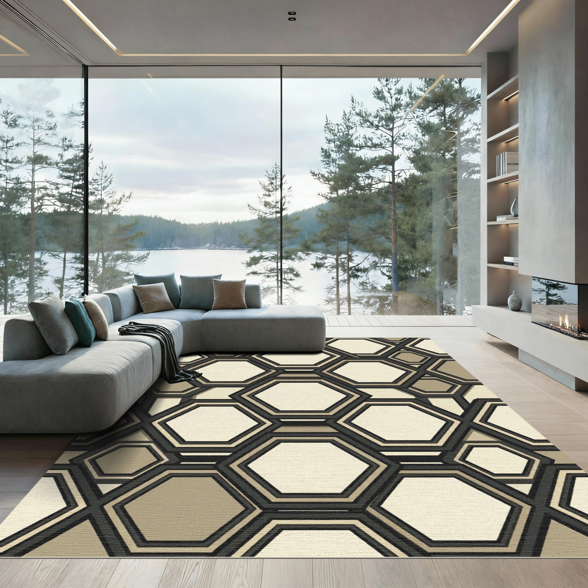 Monochromatic Geometric Honeycomb Tessellation Rug
