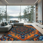 Saturated Blue Orange Blossom Mandala Rug