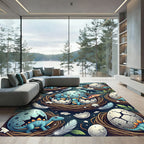 Whimsical Blue Dinosaur Hatching Egg Scene Rug