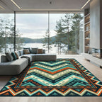 Teal and Orange Southwestern Chevron Rug