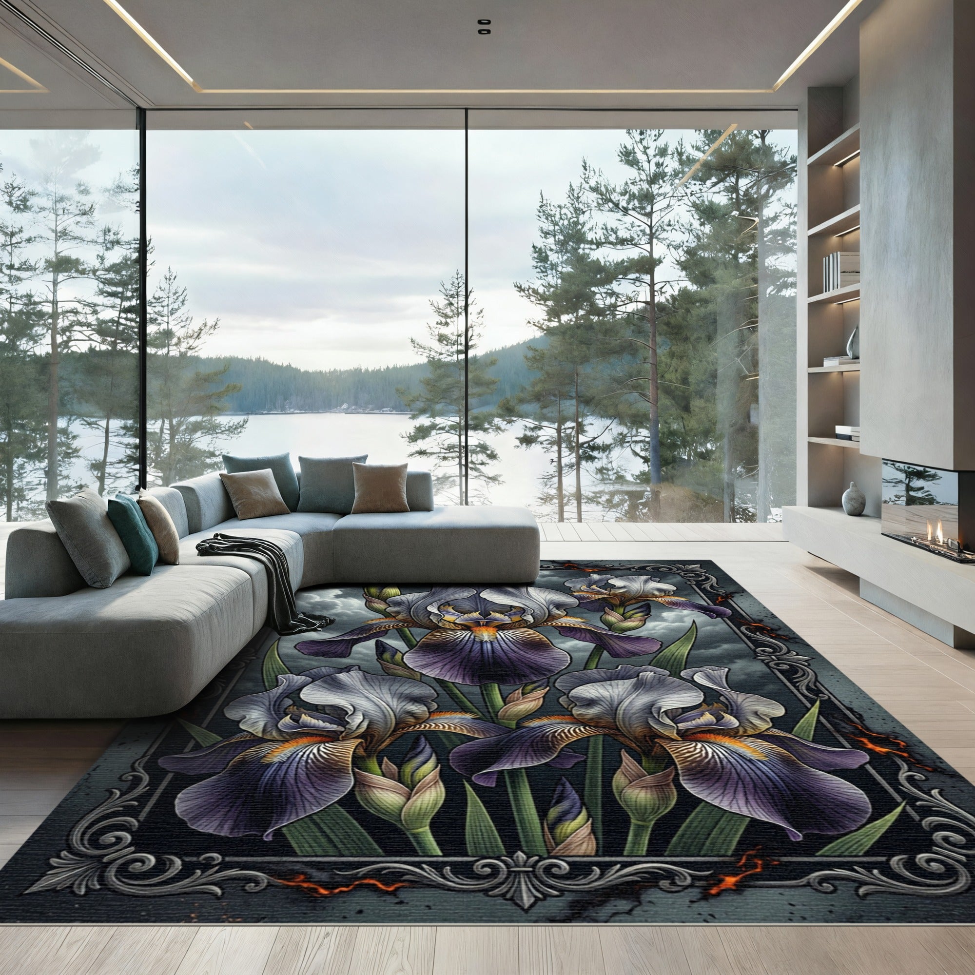 Gothic Iris Floral Dark Stormy Art Rug