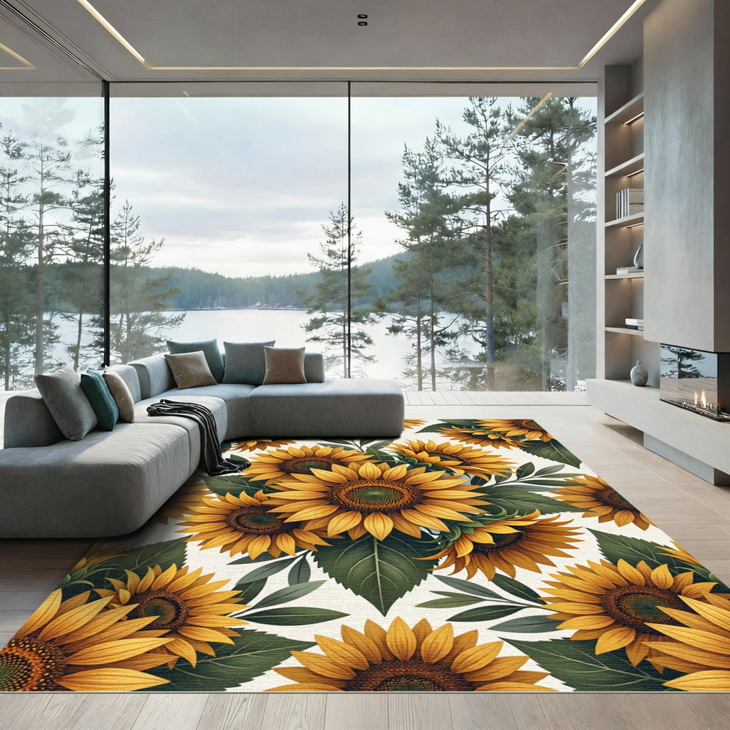 Lush Golden Sunflower Botanical Arrangement Rug
