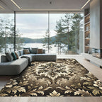 Elegant Sepia Floral Damask Art Rug